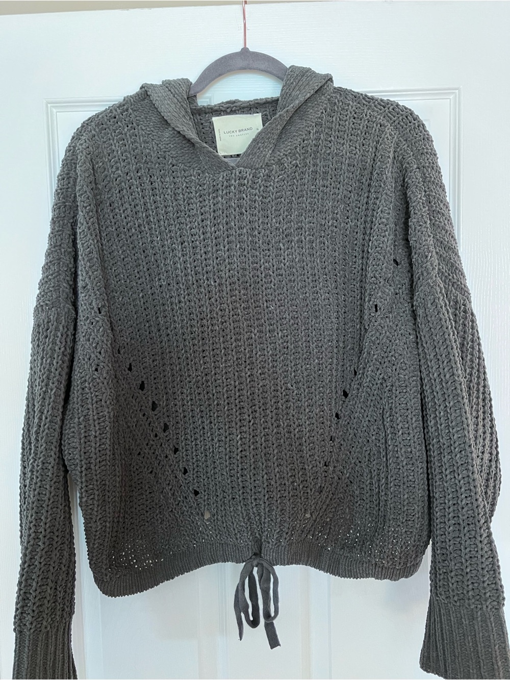 Lucky Brand Charcoal Gray Hooded Waffle Knit Sweater